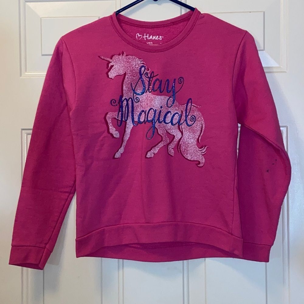 10/$50 Hanes Pink Unicorn Girl Sweatshirt Size L